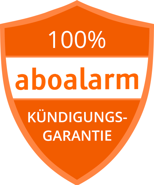 aboalarm Kündigungsgarantie Kündigungsgarantielogo mit der Aufschrift 100 % Kündigungsgarantie